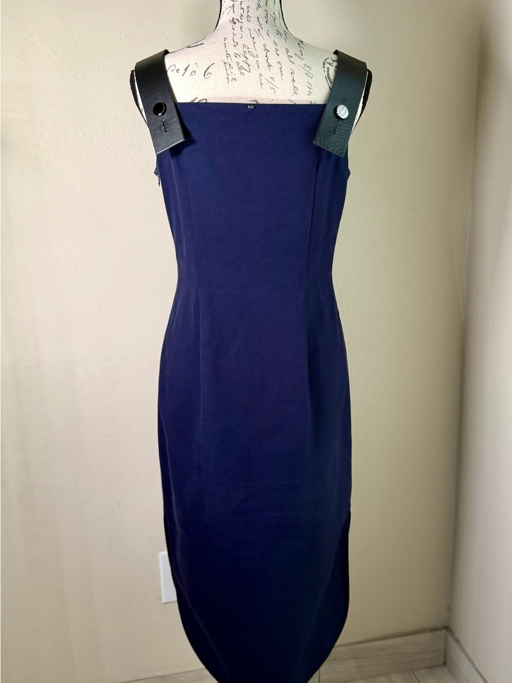 Sportmax Navy Midi Dress with Black Strap and Pocket Details - Picture 5 of 11